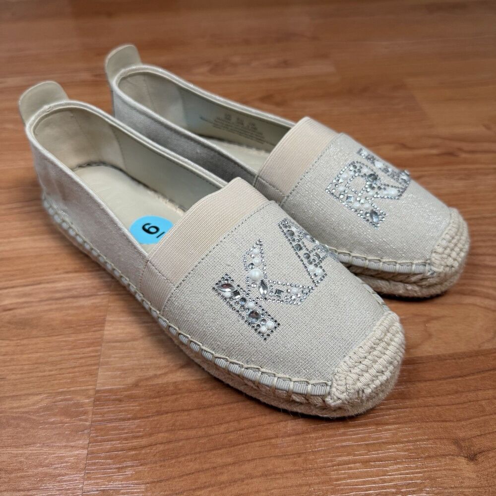 NEW Karl Lagerfeld Paris Womens Manika Flat Espadrilles Beige US 6 M | EU 36 B